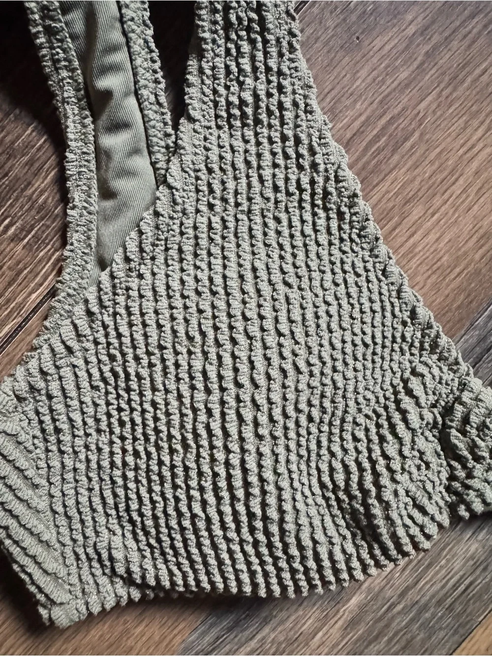 aerie Olive Metallic Textured Bikini Top